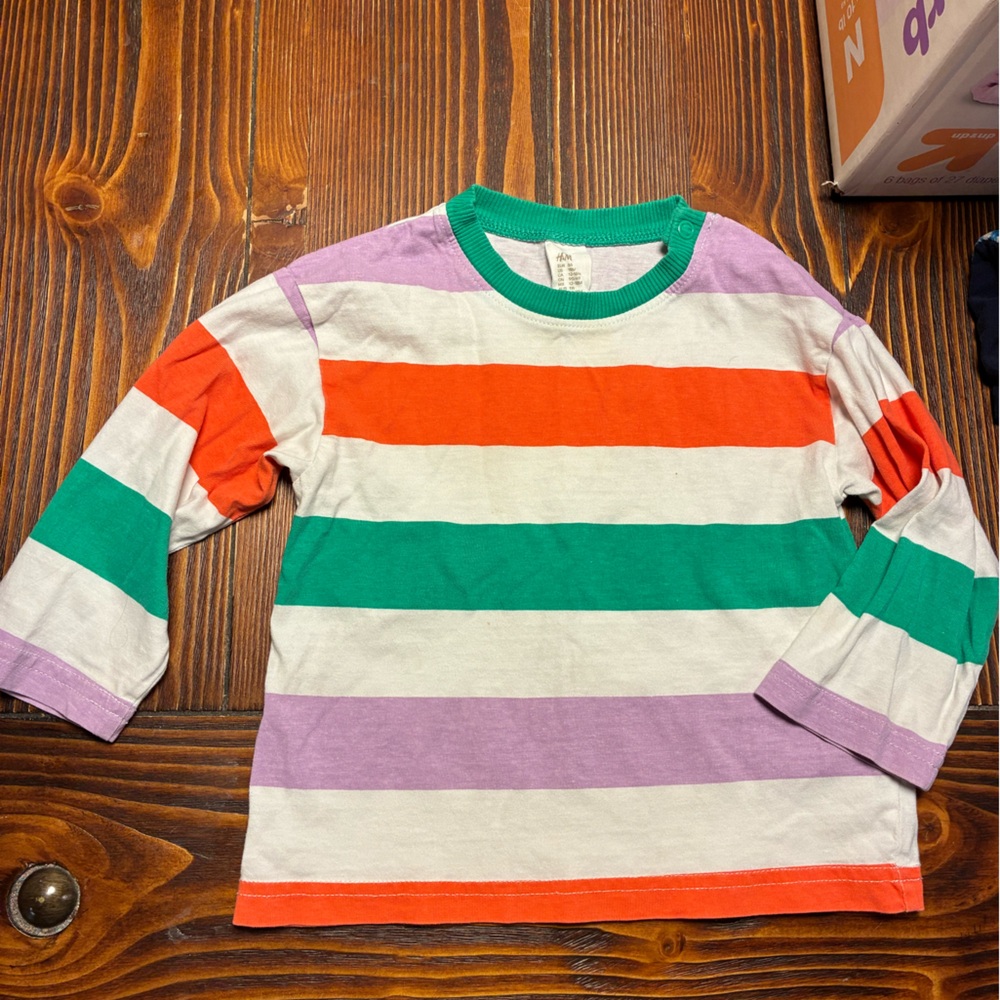 Purple green white orange stripe top